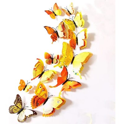 Carnet 3D Motýli 12 ks magnetky nebo samolepky žlutá – Zboží Mobilmania