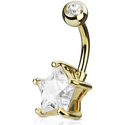 Šperky4U zlacený piercing do pupíku hvězda čirý kámen WP01049-GDC – Zboží Mobilmania