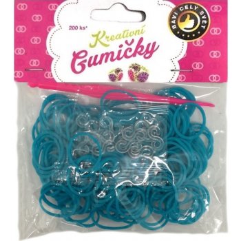 Loom Bands pletací gumičky modré se třpytkami 200ks + háček