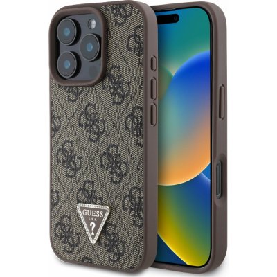 Guess PU 4G Strass Triangle Metal Logo Zadní pro iPhone 16 Pro Brown – Sleviste.cz