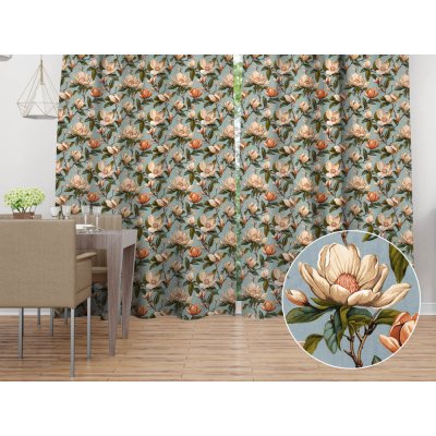 Biante Bavlněný závěs Sandra SA-545 Květy magnolie na šedomodrém 150x190 cm – Hledejceny.cz