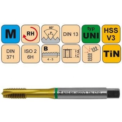 NÁSTROJE CZ Závitník strojní M6x1 ISO2 HSSV3 TiN DIN 371 B - 1710 - CZZ1710-M6-ISO2 – Hledejceny.cz