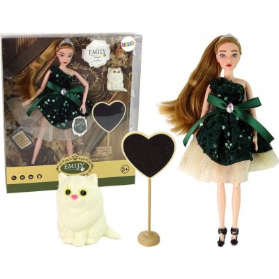 Lean Toys Emily Wooden Heart v zelených šatech s bílou kočičkou – Zboží Mobilmania