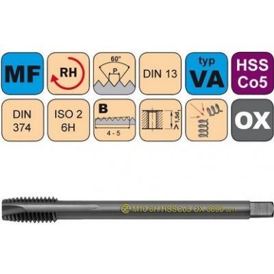 NÁSTROJE CZ Závitník strojní M20x1,5 ISO2 HSSCo5 OX DIN 374 B - 3690 - CZZ3690-M20X1,5-ISO2 – Hledejceny.cz