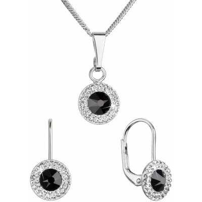 Evolution Group Sada šperků s krystaly Swarovski náušnice a přívěsek černé kulaté 39109.3 jet