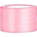 PartyDeco Stuha saténová světle růžová 38 mm x 25 m - světle růžové saténové široké dekorační stuhy 3,8 cm x 25 m na svatební aranžmá, mašle, dekorace – Sleviste.cz