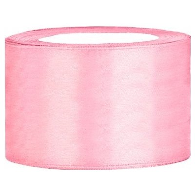PartyDeco Stuha saténová světle růžová 38 mm x 25 m - světle růžové saténové široké dekorační stuhy 3,8 cm x 25 m na svatební aranžmá, mašle, dekorace – Sleviste.cz