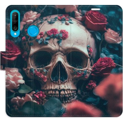 Pouzdro iSaprio Flip s kapsičkami na karty - Skull in Roses 02 Huawei P30 Lite – Zboží Mobilmania