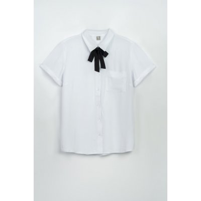 Reporter Young dívčí bílá košile s krátkým rukávem a černou sametovou ozdobou bílá – Zboží Dáma