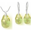 Swarovski Elements Pear stříbrná sada set souprava náušnice a přívěsek s řetízkem zelená slzička kapka 39167.3 Luminous Green zelená velmi světlá žluto zelená