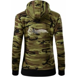 Noty vlna dámská mikina trendy zipper s kapucí Zelený maskáč