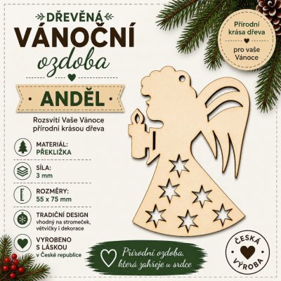 ADVIPO Dřevěná vánoční ozdoba Anděl se svíčkou 55 × 75 mm – Hledejceny.cz