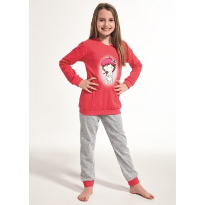 Cornette pyžamo s patenty Dívka s kočkou červené