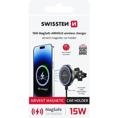 Držák SWISSTEN magnetický do ventilační mřížky - s bezdrátovým nabíjením 15W / 7,5W – Zboží Živě