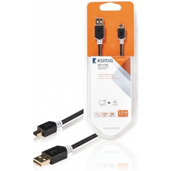 König KNC60300E20 USB 2.0, zástrčka A – mini 5-pin zástrčka, 2m, šedý