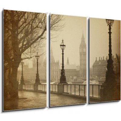 Obraz 3D třídílný - 105 x 70 cm - Vintage Retro Picture of Big Ben / Houses of Parliament (London) Vintage Retro Obrázek Big Ben / Houses of Parliament (Londýn) – Zbozi.Blesk.cz