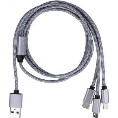 Bauhaus DC-084-A-F-3 USB 3 v 1, USB-A, USB-C, USB mikro, Lightning, 3m, stříbrný – Zbozi.Blesk.cz