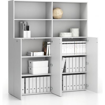 Plan Dvojitá kancelářská policová skříň 2-dveřová SEGMENT, uzamykatelná, 8 polic, bílá – Zboží Dáma