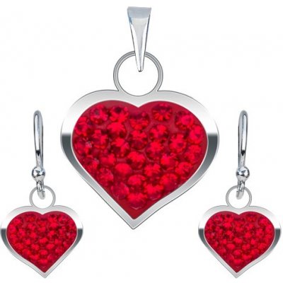 Šperky eshop stříbrná sada náušnice a přívěsek červené zirkonové srdce U5.20 – Hledejceny.cz