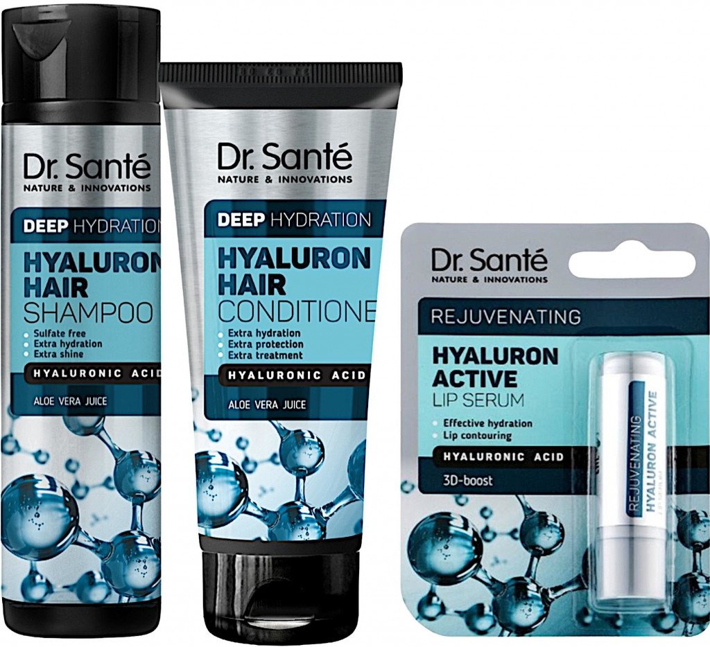 Dr. Santé Hyaluron Dr. Santé Hyaluron šampon pro suché a matné vlasy dodávající hydrataci a lesk 250 ml + Dr. Santé Hyaluron hydratační kondicionér pro suché vlasy 200 ml + Dr. Santé