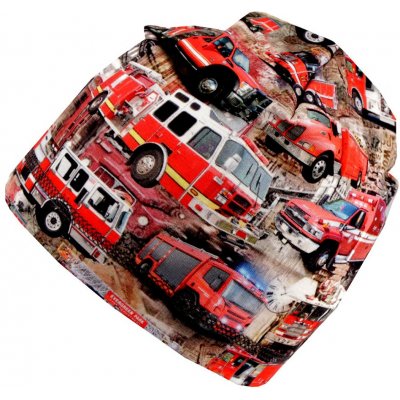 Dětská bavlněná čepice na jaro a podzim červená hasiči