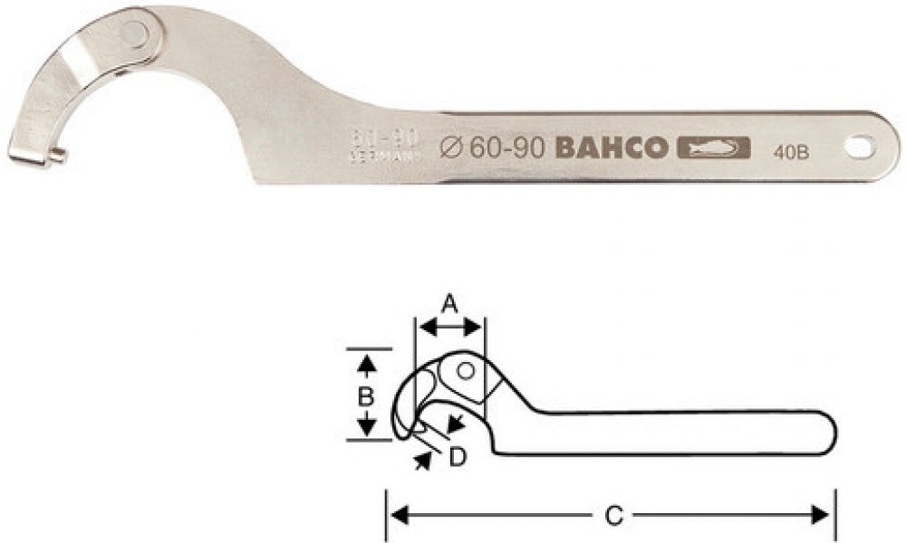 40B-95-155 Hákový nastavitelný klíč s čepem, 95-155mm Bahco | Srovnanicen.cz
