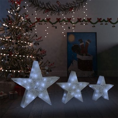 Nabytek XL Vánoční LED hvězdy 3 ks bílá síťovina dovnitř i ven