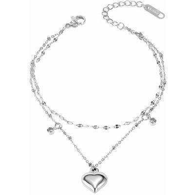 Šperky eshop Dvojitý ocelový řetízek na kotník nebo zápěstí stříbrná vypouklé srdce kubické zirkony drobné korálky SP74.07 – Zbozi.Blesk.cz