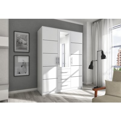 Nejlevnější nábytek BASILIO D3 147 x 200 x 58 cm se zrcadlem bílá mat