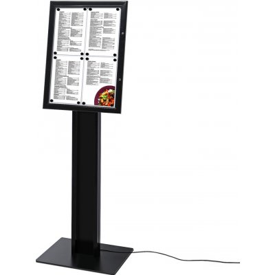 Jansen Display Černá volně stojící Menu vitrína 4xA4, osvětlená, bez topkarty, 500 x 1630 mm – Zboží Živě