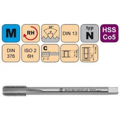 NÁSTROJE CZ Závitník strojní M33x2 ISO2 HSSCo5 DIN 374 C - 3000 - CZZ3000-M33X2-ISO2 – Zboží Mobilmania