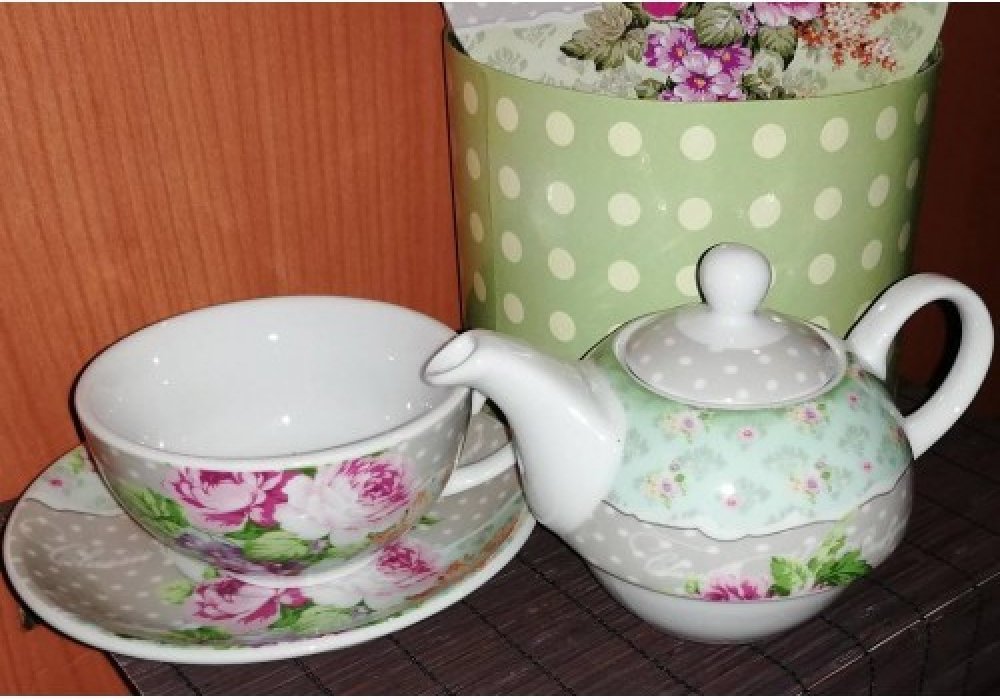 France Francouzská sada čajník s šálkem a podšálkem porcelánový Dekor  Classic Botanic Background 450+250ml + Dárková krabice | Srovnanicen.cz