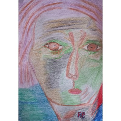 Petr Farták, Hlava , tvář , V., Malba na papíře, pastelka, 21 x 29 cm – Zboží Mobilmania