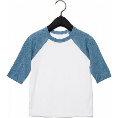 Bella+Canvas dětské směsové triko s baseballovým 3/4 kontrastním rukávem bílá modrý denim