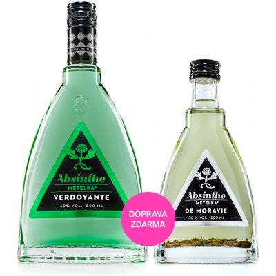 Metelka Absinthe Verdoyante 60% 0,5 l + Metelka Absinthe De Moravie 70% 0,2 l (2x holá láhev) – Zboží Dáma