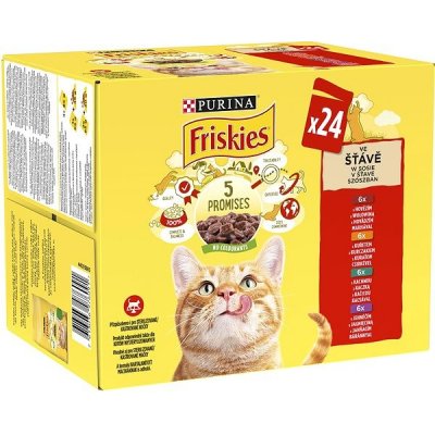 Friskies Adult Cat hovězí kuře.kachna jehně kachna ve šťávě 24 x 85 g – Zbozi.Blesk.cz