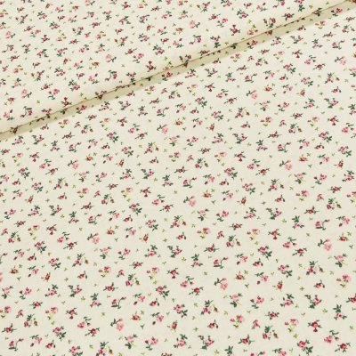 Bavlněné plátno 103000/6340, růžové růžičky na smetanové, š.140cm (látka v metráži) – Sleviste.cz
