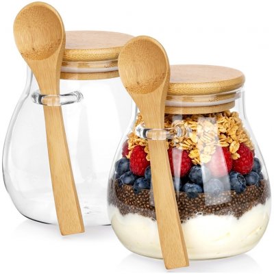 VILDE Sada 2ks sklenic na jogurt / dezert s bambusovým víčkem a lžicí 2x440ml – Hledejceny.cz