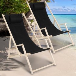 SWANEW Beach Deckchair Relax Lounger Self-assembly Černá 2 ks