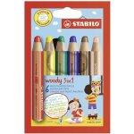 Stabilo Pastelky STABILO woody 3 v 1 barvička vodovka voskovka 6 ks různých barev 451453 – Hledejceny.cz