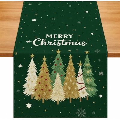 Textilomanie Lněný vánoční běhoun STARLIT TREES 33x180 cm zelený – Hledejceny.cz
