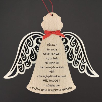 Amadea Dřevěný anděl s křídly a motivačním textem masivní dřevo 18 x 15 cm