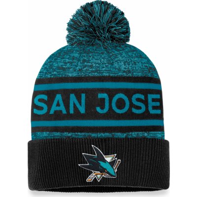 Fanatics zimní čepice San Jose Sharks Authentic Pro Game & Train Cuffed Pom Knit Black-Active Blue