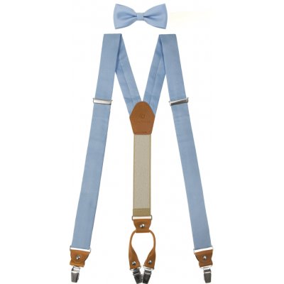 Avantgard Set Látkové šle Y s koženým středem a zapínáním na klipy motýlek a kapesníček 886-2244369 modrá koňaková kůže – Zboží Mobilmania