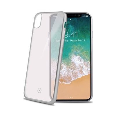 Pouzdro CELLY Laser TPU - lemování s matném kovovém efektem iPhone X stříbrné