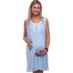 Modrá květinová kojící a těhotenská noční košilka bez rukávů propínací na knoflíky 1C4103 modrá – Zboží Dáma