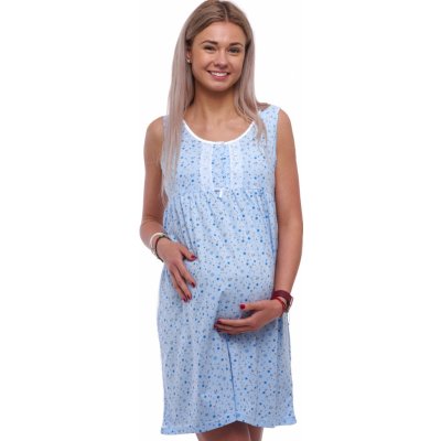 Modrá květinová kojící a těhotenská noční košilka bez rukávů propínací na knoflíky 1C4103 modrá – Zboží Dáma