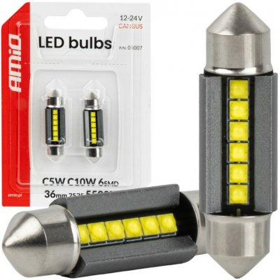 AMIO LED žárovky sufit 36mm C5W C10 bílá, 6SMD 2525, Canbus, 12/24V – Hledejceny.cz