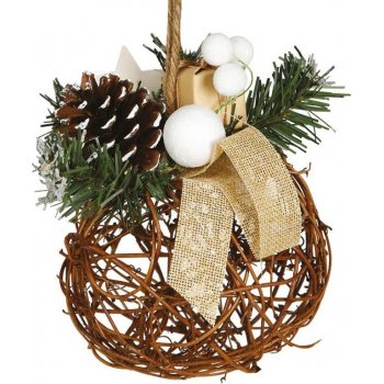 Vánoční dekorace zdobená proutěná koule 16cm