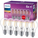 Philips 6x LED žárovka E27 A60 4,3W = 40W 470 lm 2700K teplá bílá vlákno – Hledejceny.cz